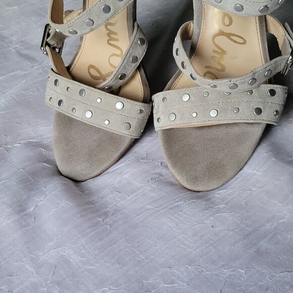 Sam Edelman York Grey Suede Studded Cage Chunky Heel Barbiecore Sandals sz 10 - Picture 3 of 9